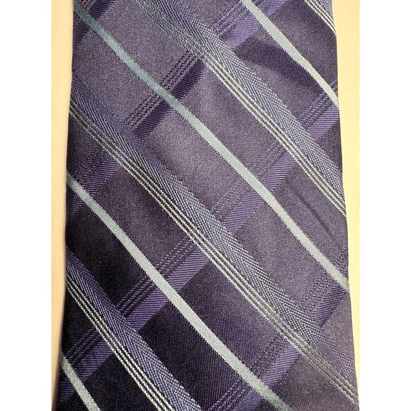 Calvin Klein 100% Silk, Indigo Blues Plaid Stripe Tie, NWOT - Picture 4 of 4